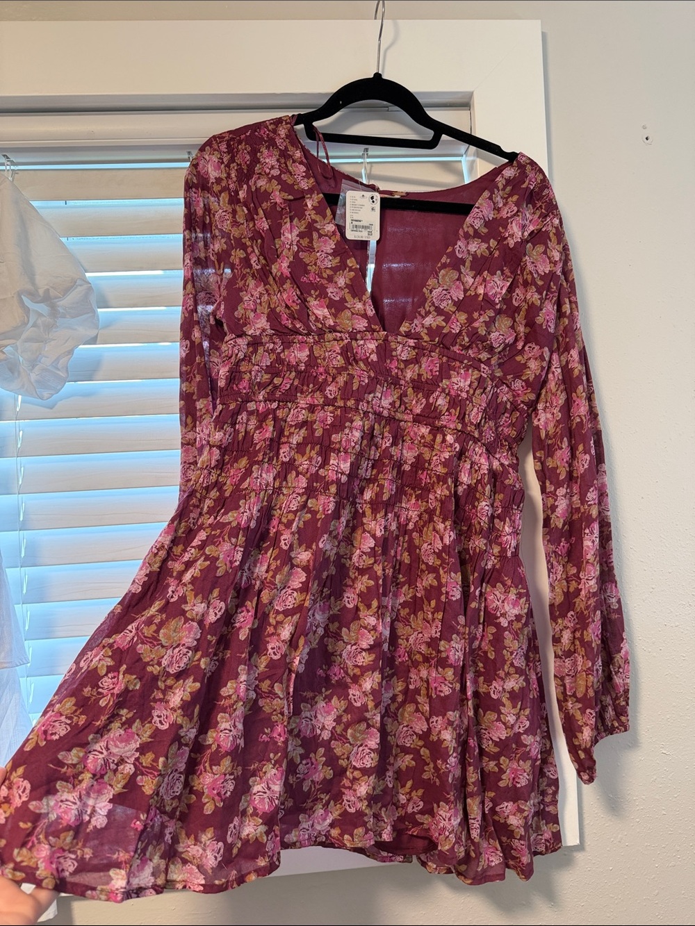 Free People Plum Floral Long Sleeve V-Neck Dress